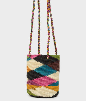 Nalì borsa Rhama medium rombi in rafia multicolor
