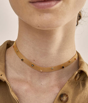 Nalì collana choker acc.inos.+mix pietre