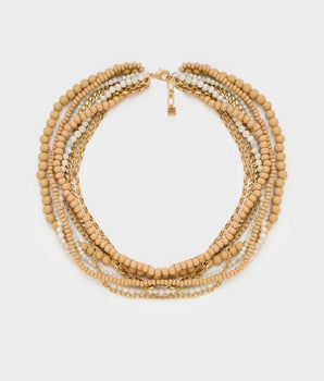 Nalì collana multifilo in legno e pietre oro