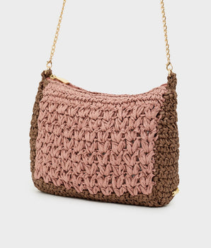 Nalì era clutch rafia intrecciata marrone/rosa