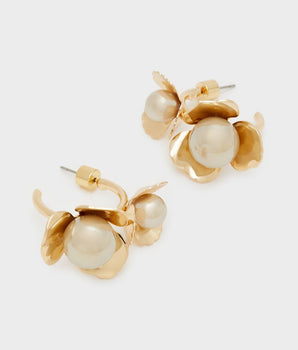 Nalì orecchini fiore oro con perla champagne