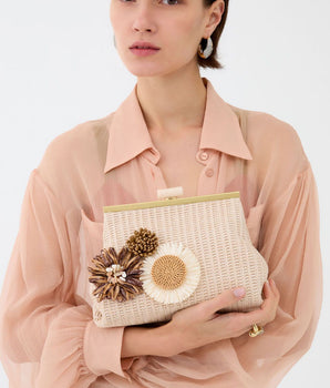 Nalì pochette Marbella in paglia con fiori
