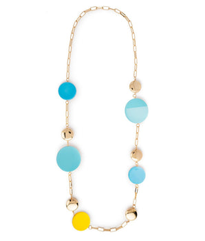 Collana lunga in metallo, con inserti in acrilico