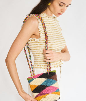 Nalì borsa Rhama small in rafia multicolor rombi